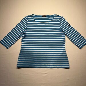 Saint James Blue White Breton Stripe 3/4 Sleeve Top France Womens Size 14